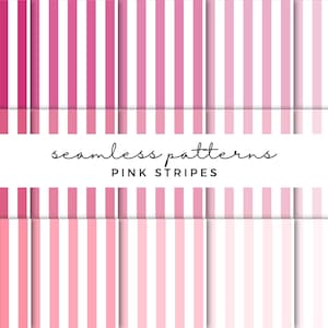 May include: A collection of seamless pink stripe patterns in various shades, from deep fuchsia to pale pink. The text "seamless patterns PINK STRIPES" is displayed in a handwritten font across the center of the image.