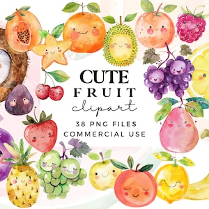 Joli fruit Clipart PNG - aquarelle Fruits Clipart Bundle - Fruits kawaii - PNG transparents pour usage commercial - Fruits d'été