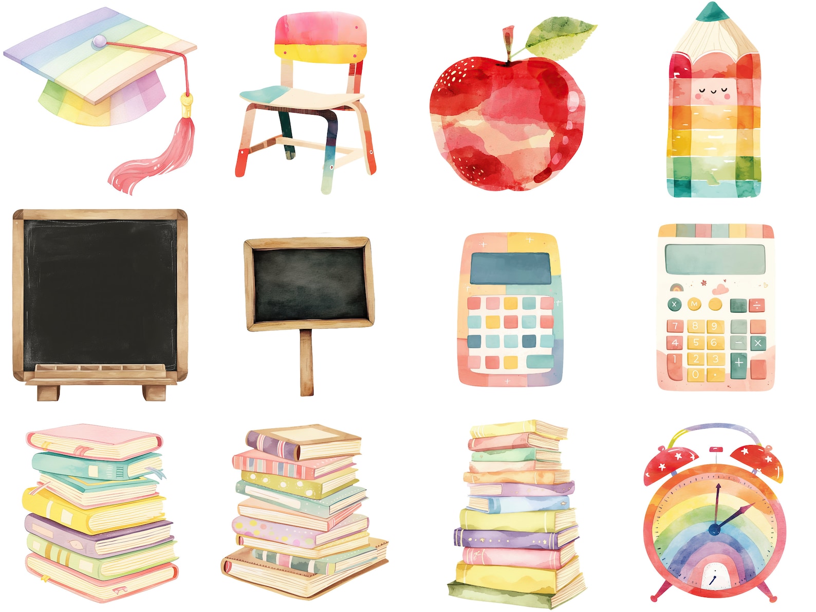 School Clipart Set - Watercolour School Supplies Clipart Bundle - Back ...