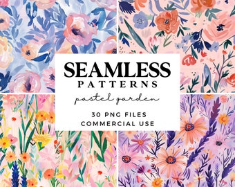 Pastel Floral Seamless Patterns - Romantic Spring Flowers Digital Background - Watercolor Printable Paper - Junk Journal - Scrapbook Paper