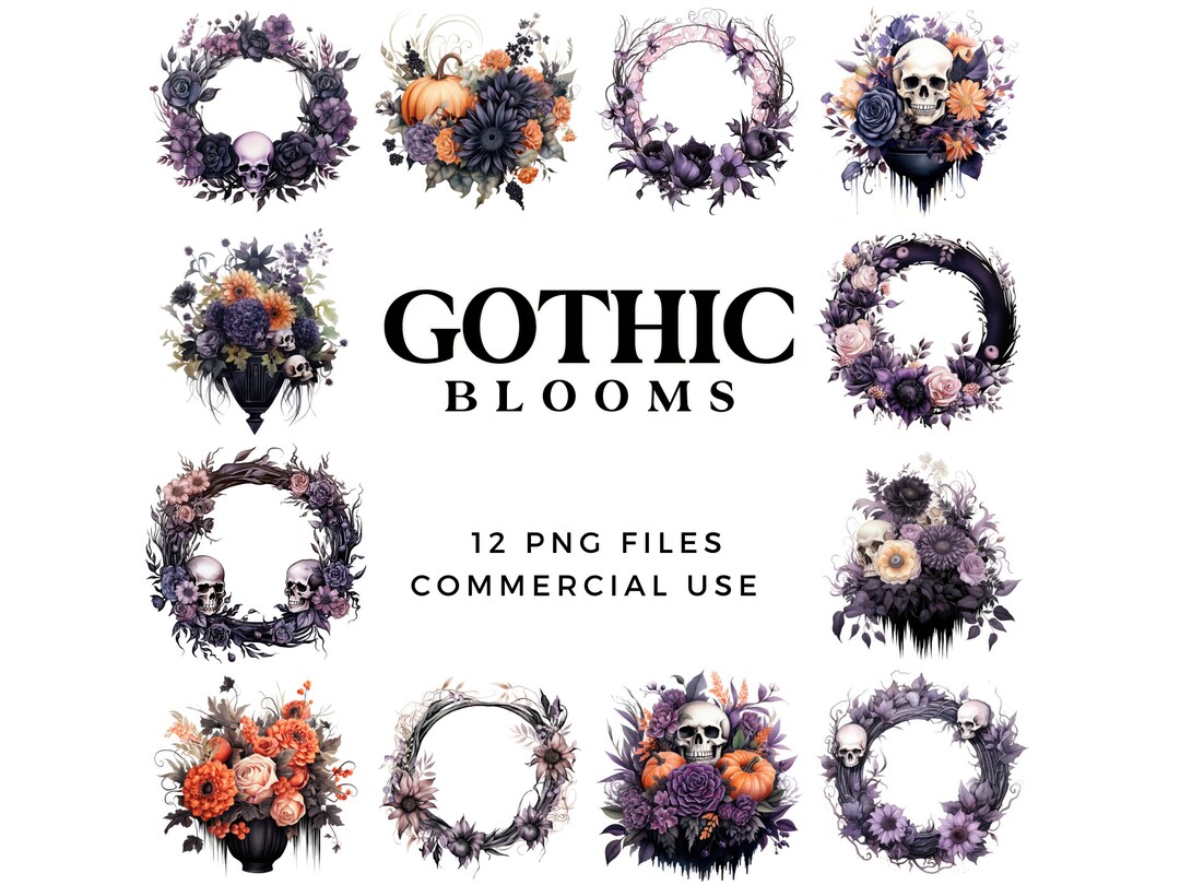 Halloween Wreath Clipart - Gothic Clipart - Floral Wreath Clipart ...