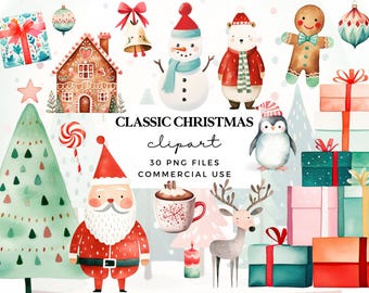 Cute Santa Clipart - Christmas Clipart Bundle - Instant Download - Scandi Christmas Holiday Clipart - Commercial Use