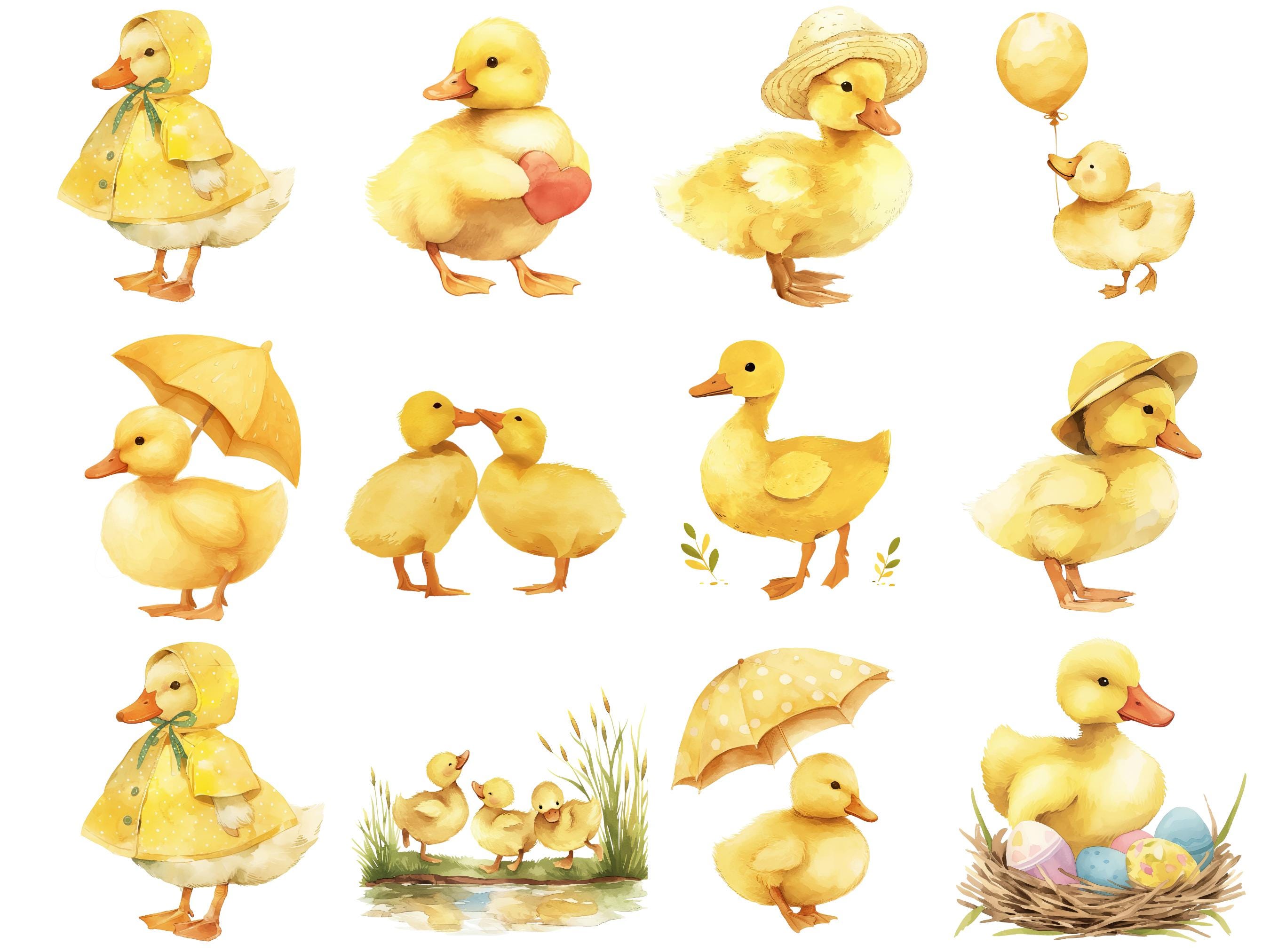 Cute Ducklings Clipart Set - Watercolor Spring Clip Art for Kids Party ...