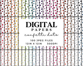 Confetti Dots Digital Paper - Hand Drawn Spot Seamless Pattern Scrapbook Paper - 300dpi JPEG Random Dot Printable Paper - 100 Rainbow Colors