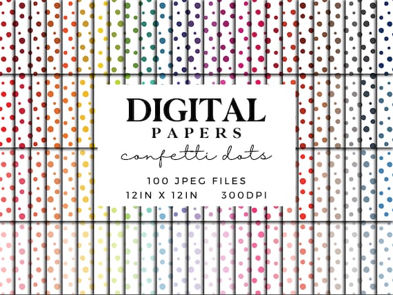 Confetti Dots Digital Paper - Hand Drawn Spot Seamless Pattern Scrapbook Paper - 300dpi JPEG Random Dot Printable Paper - 100 Rainbow Colors