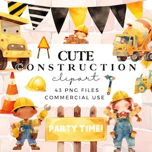 Bundle de cliparts construction mignon - Clipart de constructeur de Style moderne minimal - Clipart véhicule PNGs - Clipart fête aquarelle - usage Commercial