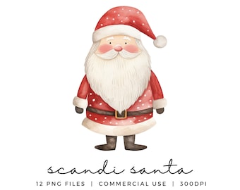 Cute Scandi Santa Clipart Bundle - Father Christmas Clip Art - Xmas Kids Illustration - Scandinavian Holiday Clipart - Transparent PNG File
