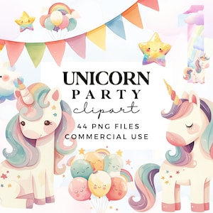 Unicorn Party Clipart - Unicorn illustraties voor kinderkamer kunst aan de muur, kinderfeest nodigt, babyshowers - commercieel gebruik - verjaardagsnummers