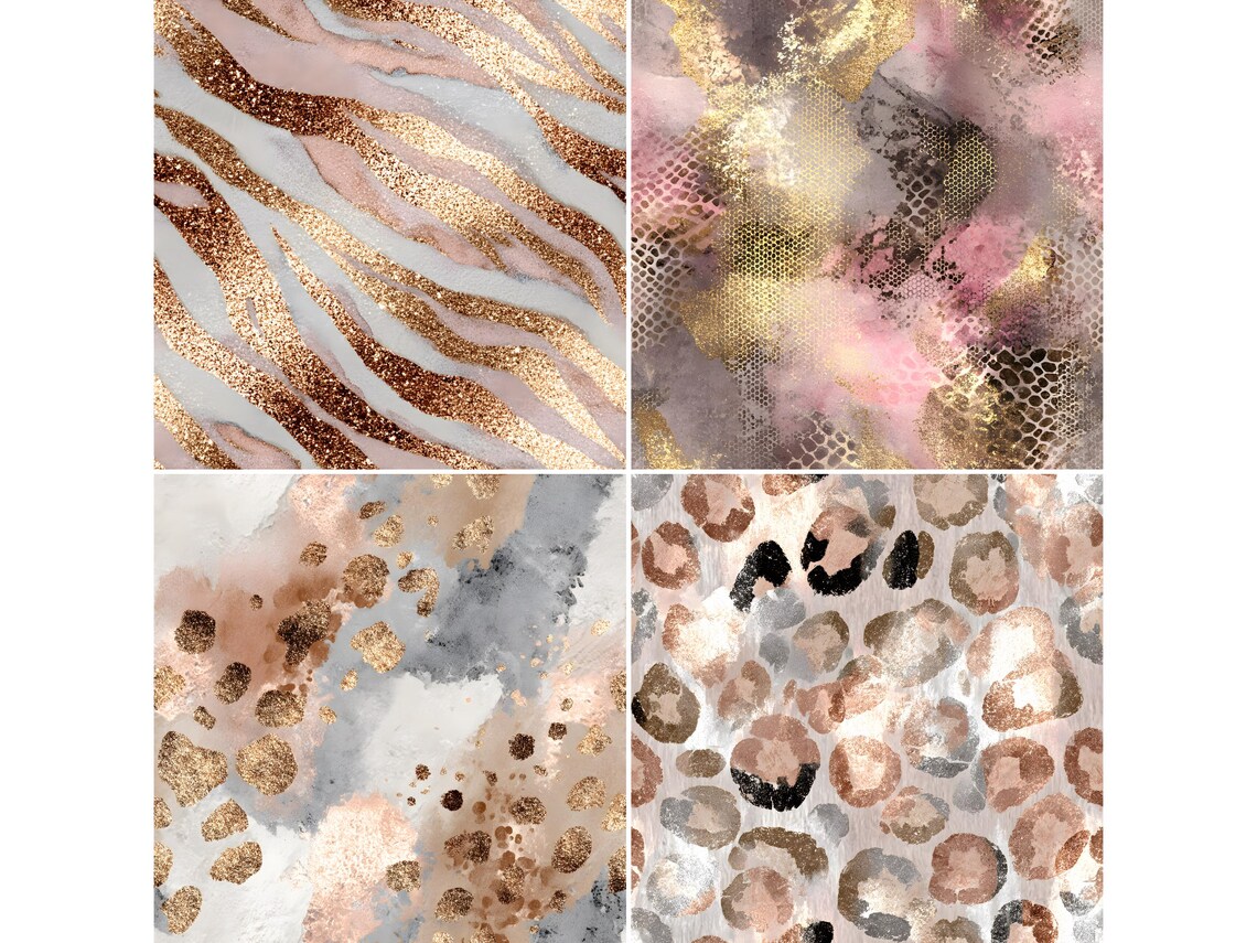 Safari Print Seamless Patterns in Rose Gold - Animal Print Glitter ...