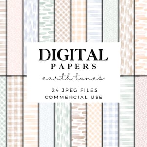 Papier numérique aux tons naturels - Papier de scrapbooking imprimable Boho neutre - Rayures aquarelles, Vichy, pois et motifs de coups de pinceau