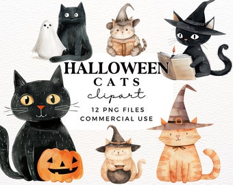 Cute Halloween Cats Clipart PNG - Halloween Clipart - Boho Cats Clipart - Spooky Cats - Commercial Use - Halloween Cat Sublimation