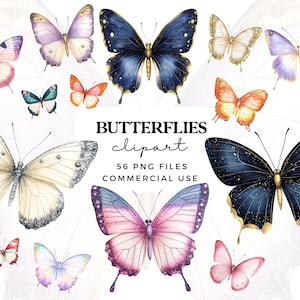 Watercolour Butterfly Clipart PNG - Sparkly Butterflies Clip Art Bundle - Transparent PNGs for Commercial Use - Junk Journal, Paper Crafting