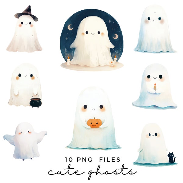 Cute Ghosts Clipart PNG - Halloween Clipart - Boho Ghosts Clipart - Spooky Ghosts - Commercial Use