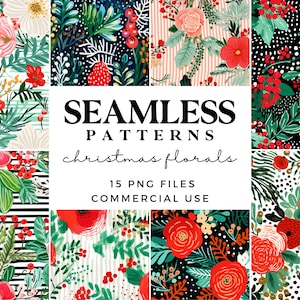 Motifs floraux sans couture de Noël audacieux - fleurs festives arrière-plans numériques pour les vacances - papier d'emballage imprimable - papier de scrapbooking