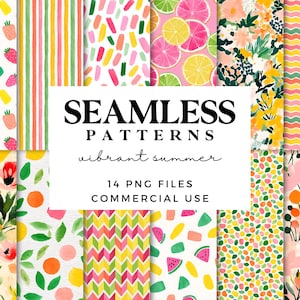 Motifs colorés sans couture d'été - arrière-plan numérique en néon arc-en-ciel - fleurs, fruits et fleurs - papiers imprimables - papier de scrapbooking