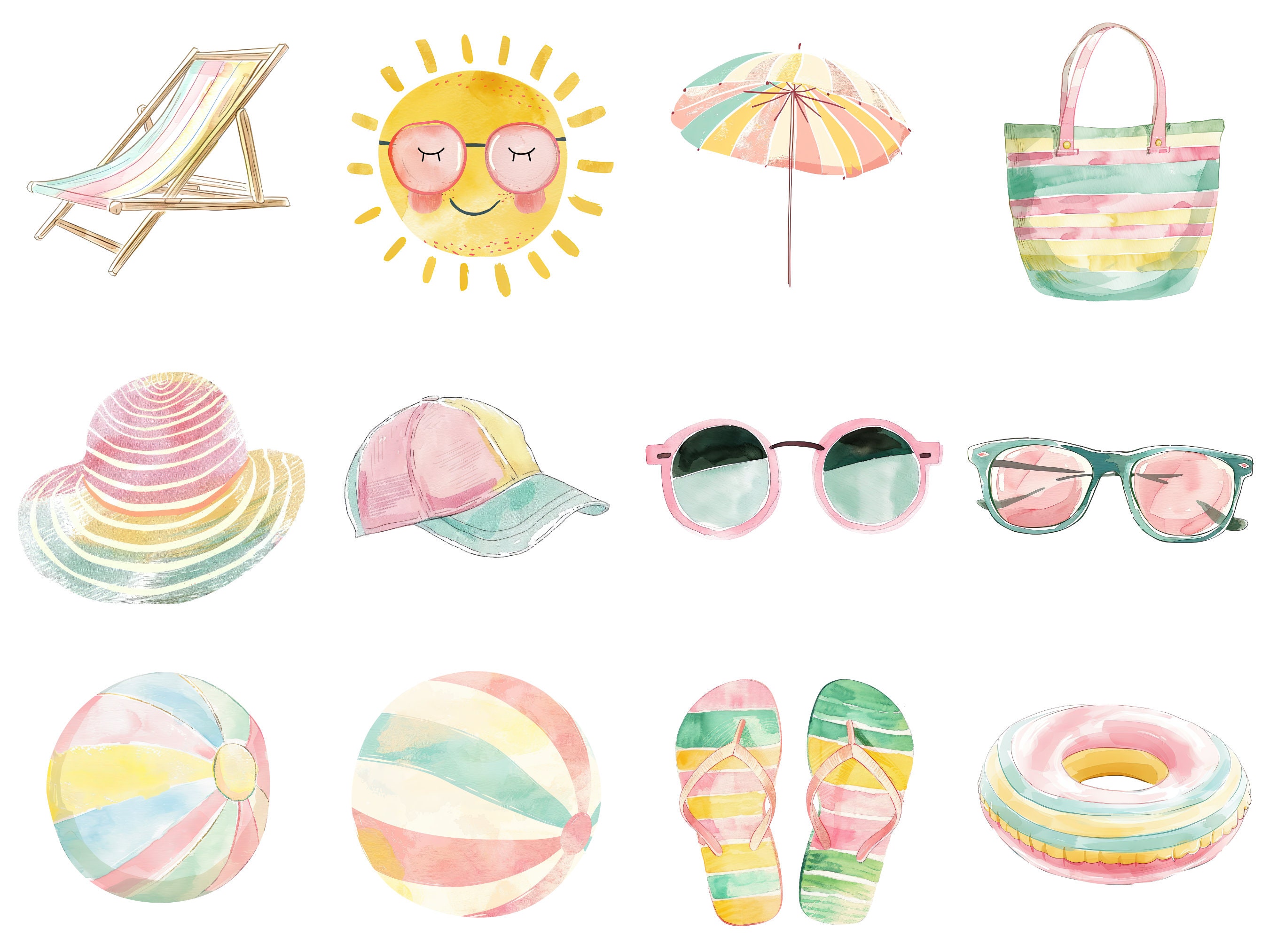 Summer Clipart PNG - Cute Pool Party Clipart Bundle - Watercolour Beach ...