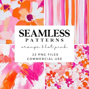 Pink & Orange Florale nahtlose Muster - lebendige abstrakte Blumen Scrapbook Papier - gestreifte Hintergrundpapier - Sublimation Designs