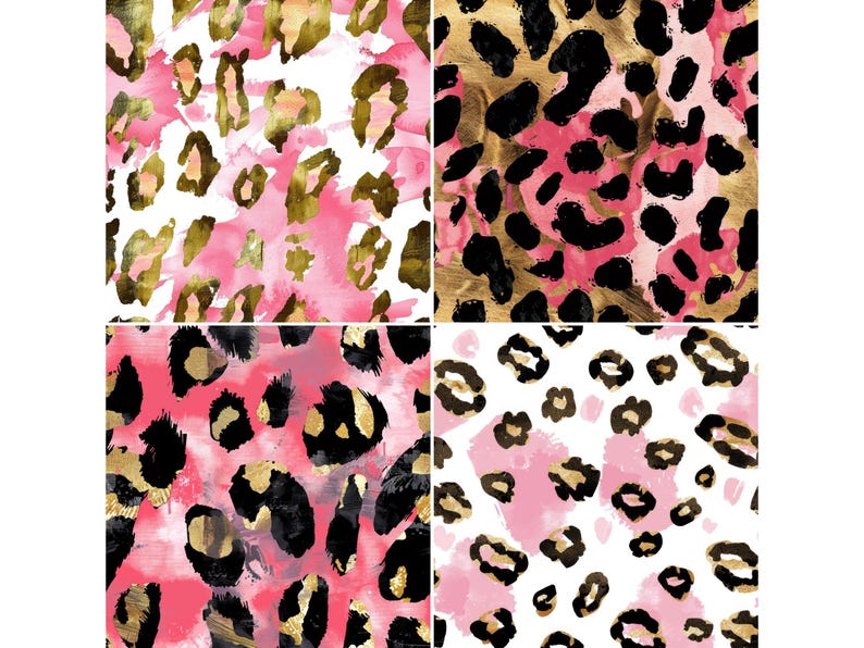 Leopard Print Seamless Patterns in Pink and Gold - Animal Print Digital ...