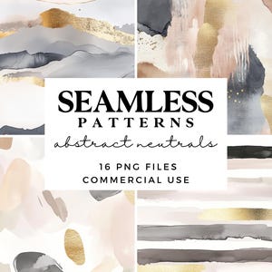 Padrões Neutros Abstratos Sem Costuras com Ouro - Papéis Digitais Aquarela Bege e Dourado - Papel para Scrapbook Imprimível - Designs de Sublimação