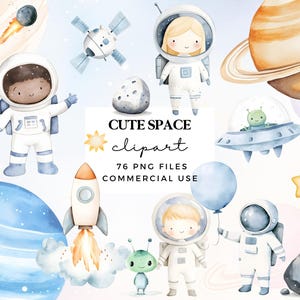 Clipart di un simpatico astronauta - PNG acquerellati dello spazio - Sublimazione di un astronauta - Pacchetto di clipart per bambini - Licenza commerciale - Decorazioni per la cameretta dei bambini