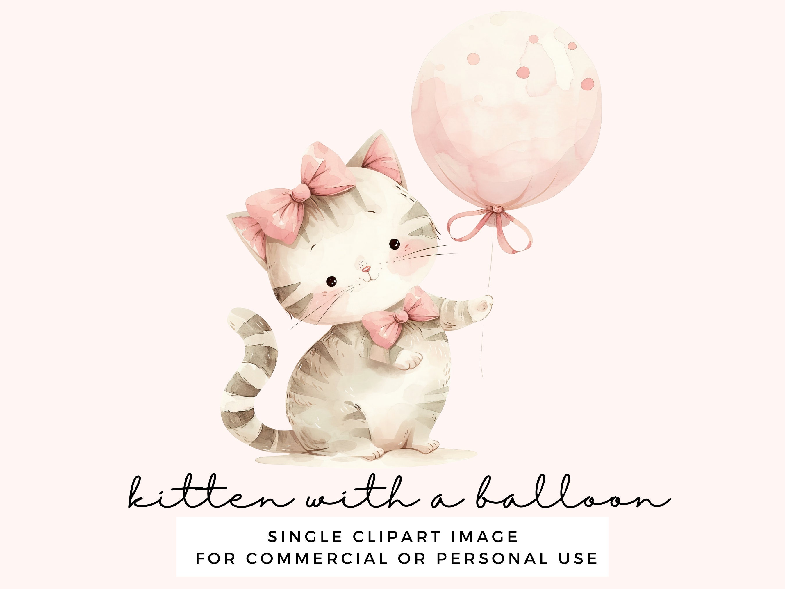 Cute Kitten Clipart - Cat with a Balloon Clip Art for Nursery Wall Art, Kids Party Invites, Baby Showers - Commercial Use Transparent PNG