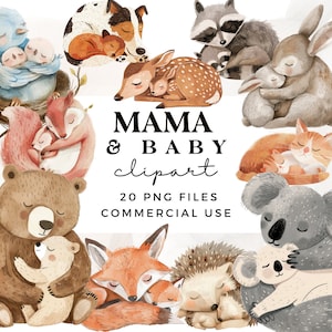 Mamá & Bebé Animal Clipart - Lindos Animales Bebé - Uso Comercial - Mamá Oso Clip Art - Imágenes Prediseñadas del Día de las Madres - Mamá y Bebé Animales
