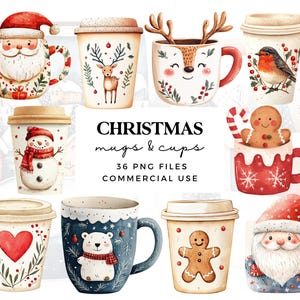Niedliche Weihnachtsbecher Clipart Bundle - Weihnachtskaffeetassen Clip Art - Weihnachtsgetränke Clip Art - Transparente PNG-Datei für den kommerziellen Gebrauch