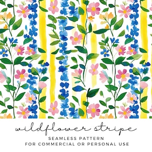 Motif sans couture à rayures fleurs sauvages - papier de scrapbooking fleurs de printemps - motif floral répétitif - conception par sublimation - usage commercial