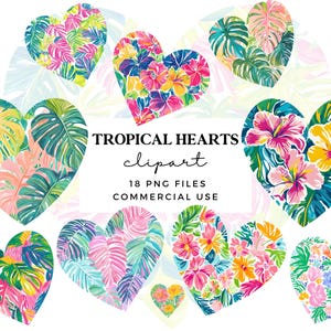 Tropical coeur Clipart - Images clipart coeurs d'amour preppy - coeurs colorés fabrication de cartes fichiers PNG 300 DPI téléchargement immédiat
