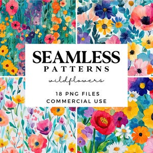 Aquarel wilde bloemen naadloze patronen - lentebloemen digitale achtergrond - afdrukbaar bloemen inpakpapier - madeliefjes plakboekpapier