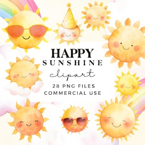 Niedliches Sonne Clipart Bundle - Happy Sunshine Clipart Set - Aquarell Clip Art - Erste Reise um die Sonne - Kommerzielle Nutzung