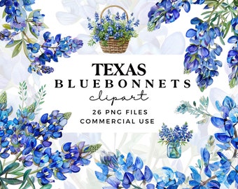 Bluebonnets Watercolour Clipart PNG - Texas State Flower Clipart - Digital Download with Commercial Use - Sublimation Design - Junk Journal