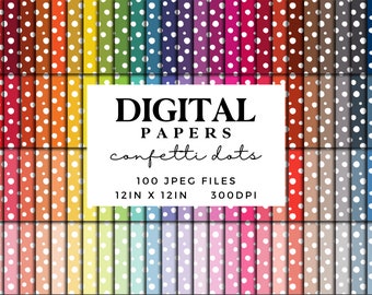 Snow Pattern Digital Paper - Confetti Dots Seamless Pattern Scrapbook Paper - 300dpi JPEG Random Dot Printable Paper - 100 Rainbow Colors