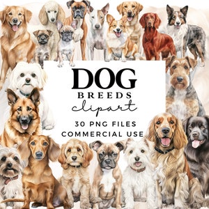 Watercolour Dog Clipart - Watercolor Dog Breed Clip Art Bundle - Pets - Commercial Use - Sublimation Designs - Transparent Files