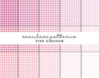 Pink Gingham Seamless Pattern Digital Paper - Printable Check Backgrounds for Scrapbooking - Commercial Use Pages