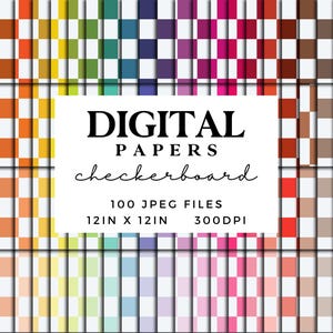 Checkerboard Pattern Digital Paper - Checker Seamless Pattern Scrapbook Paper - 300dpi JPEG Checkered Printable Paper - 100 Rainbow Colors