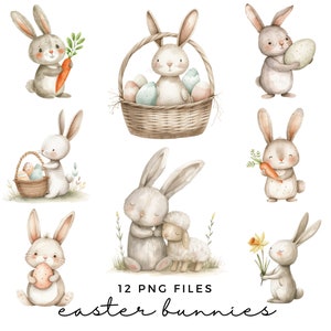 Easter Bunny Clipart PNG - Easter Rabbit Clip Art - Easter Bunnies Nursery Art - Easter Transparent PNGs - Commercial Use - Clipart Bundle