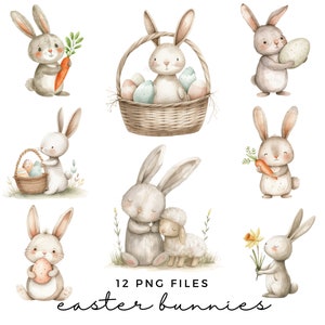 Clipart lapin de Pâques PNG - clipart lapin de Pâques - Art pour chambre d'enfant lapins de Pâques - Pâques PNG transparents - usage Commercial - Clipart Bundle