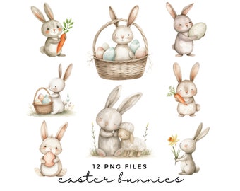 Easter Bunny Clipart PNG - Easter Rabbit Clip Art - Easter Bunnies Nursery Art - Easter Transparent PNGs - Commercial Use - Clipart Bundle