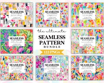 Pacote de padrão floral sem costura para uso comercial - Fundos digitais de flores coloridas - Papel de embrulho para impressão - Papel para scrapbook