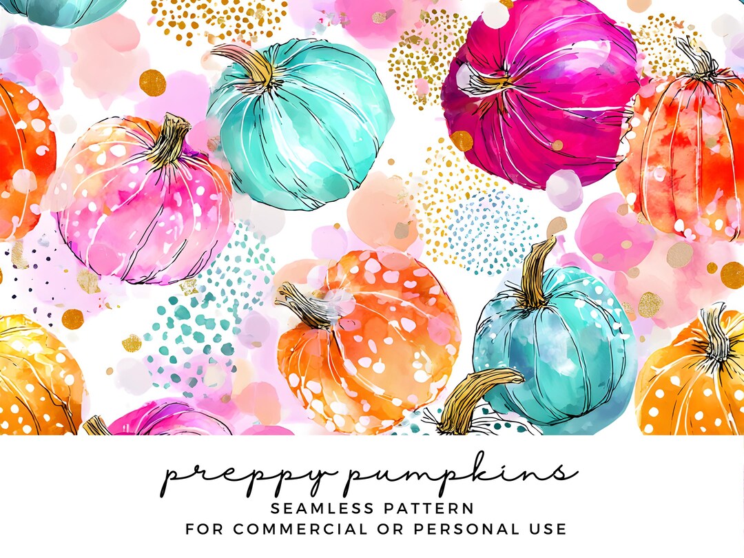 Preppy Pumpkins Seamless Pattern - Colourful Scrapbook Paper - Autumn ...