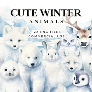Lindos animales de invierno Clipart - Acuarela Animales y paisajes árticos - Winter Wonderland - Winter Onederland - PNG transparente - Navidad