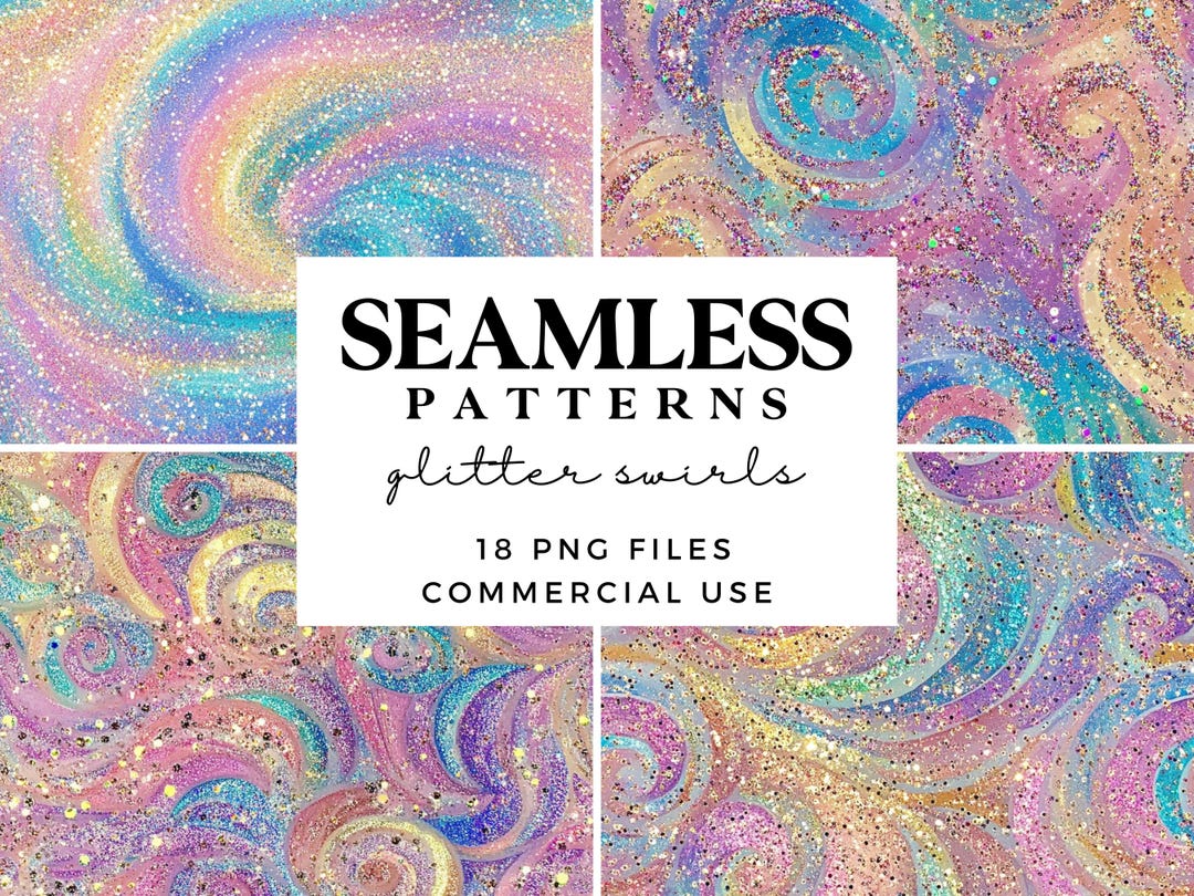 Rainbow Glitters Seamless Patterns - Sparkly Glitter Swirls Print in ...