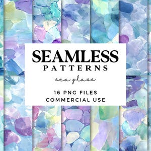 Sea Glass Seamless Patterns - Beach Glass - Watercolour Digital Scrapbook Paper - Repeating Patterns - Junk Journal Ocean Beach Textures