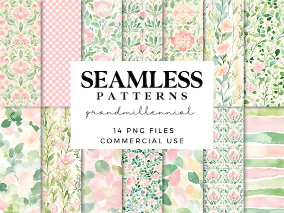 Pink Grand Millennial Seamless Patterns - Pastel Floral Patterns - Vintage Chic Digital Scrapbook Paper for Crafts - Repeating Patterns