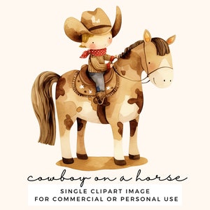 Niedliche Cowboy Clipart - Baby Cowboy auf Pferd PNG - Aquarell Kinderzimmer Kunst - Kinder Party Einladungen - Babyparty Clipart - Kommerzielle Nutzung
