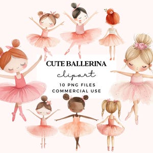 Set di clipart di ballerina - Clip art di danza classica per decorazioni murali per la cameretta dei bambini, inviti per feste di bambini, baby shower - PNG trasparenti per uso commerciale
