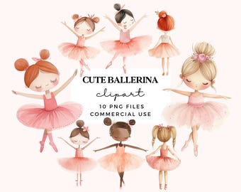 Ballerina Clipart Set - Ballet Dance Clip Art for Nursery Wall Art, Kids Party Invites, Baby Showers - Commercial Use Transparent PNGs