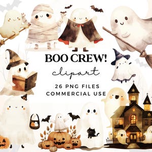 Cute Ghosts Clipart PNG - Kawaii Halloween Clipart - Boho Ghosts Clipart - Spooky Ghosts - Commercial Use - Kids Spooky Wall Art