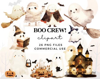 Cute Ghosts Clipart PNG - Kawaii Halloween Clipart - Boho Ghosts Clipart - Spooky Ghosts - Commercial Use - Kids Spooky Wall Art